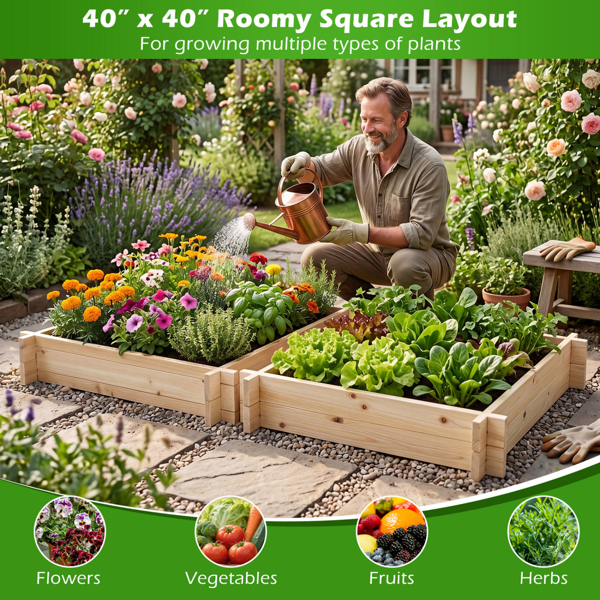 39.5In x 39.5In Square Wooden Raised Garden Bed Raised Garden Beds at Gallery Canada