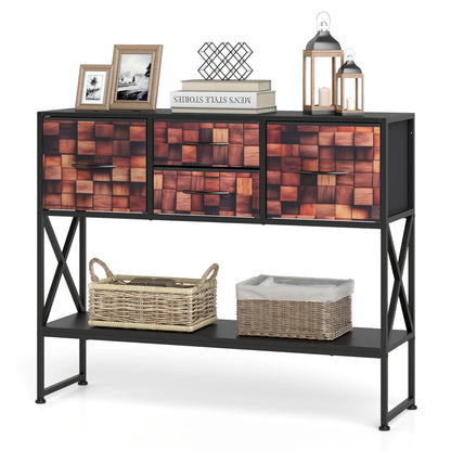 Table console "39", 4 tiroirs en tissu, étagère ouverte, noir