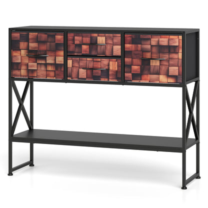 Table console "39", 4 tiroirs en tissu, étagère ouverte, noir