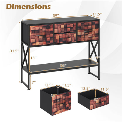 Table console "39", 4 tiroirs en tissu, étagère ouverte, noir