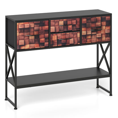 Table console "39", 4 tiroirs en tissu, étagère ouverte, noir
