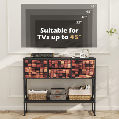 Table console "39", 4 tiroirs en tissu, étagère ouverte, noir