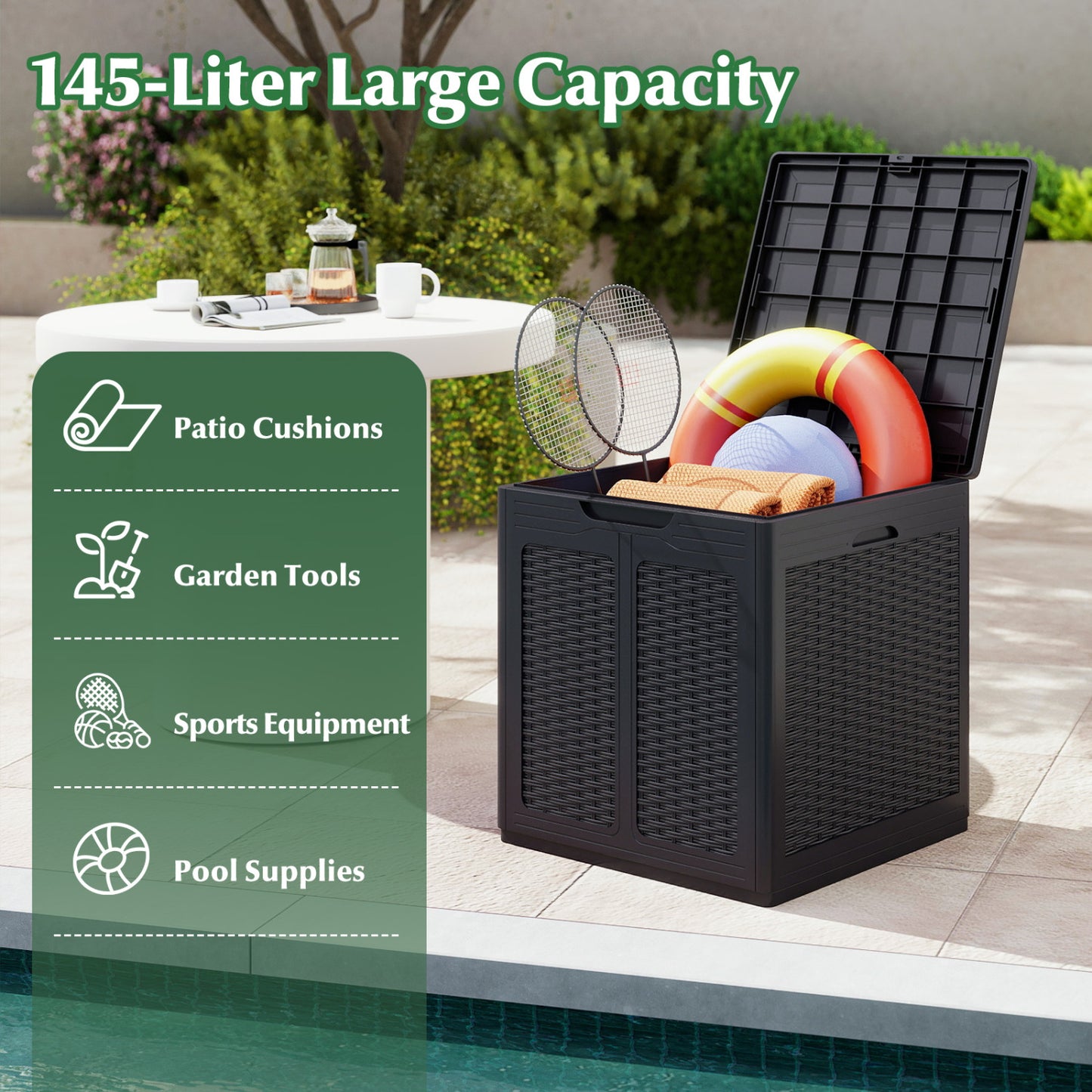 Deck Box, Lockable Lid, Patio Storage, Brown
