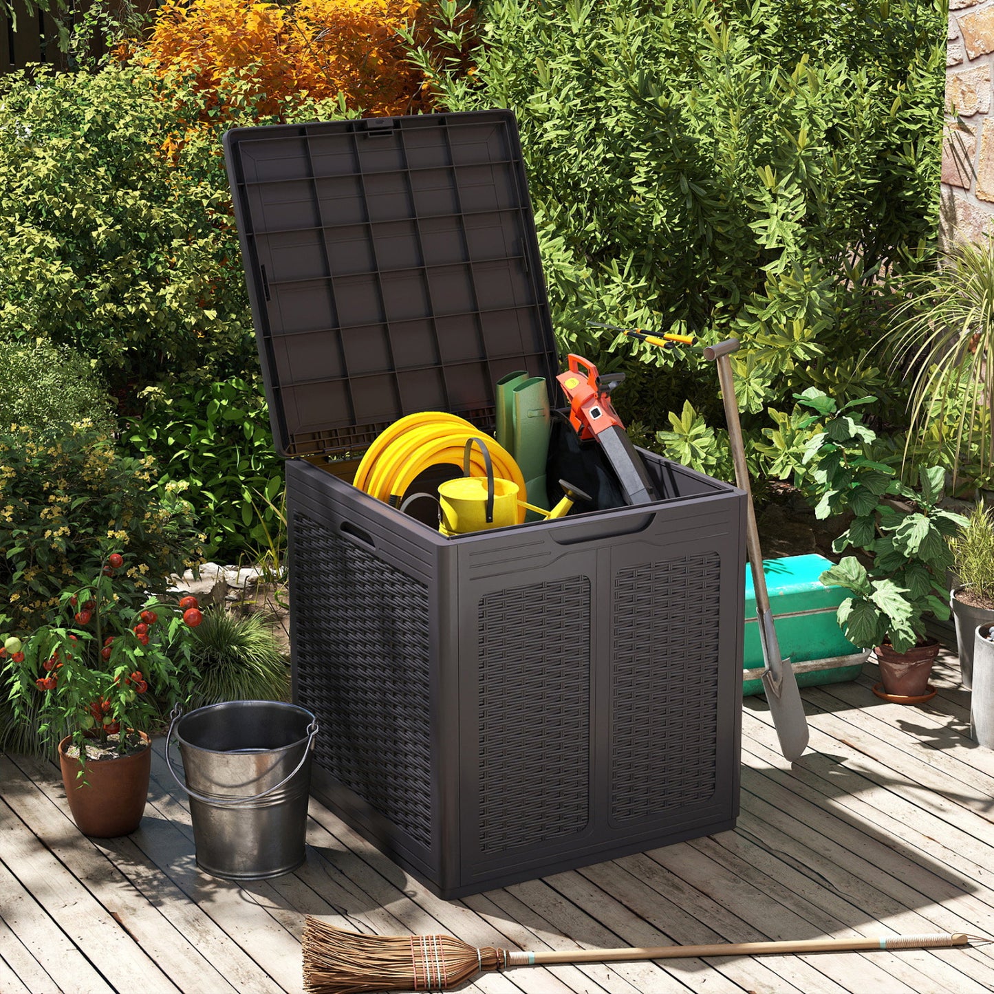 Deck Box, Lockable Lid, Patio Storage, Brown
