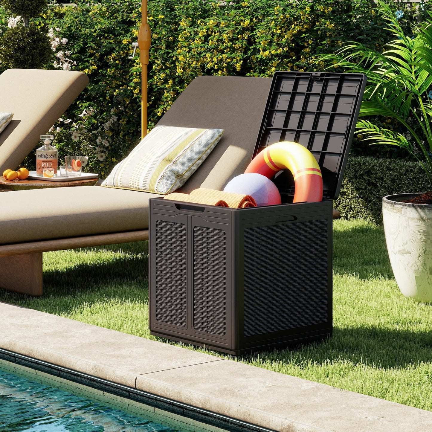Deck Box, Lockable Lid, Patio Storage, Brown