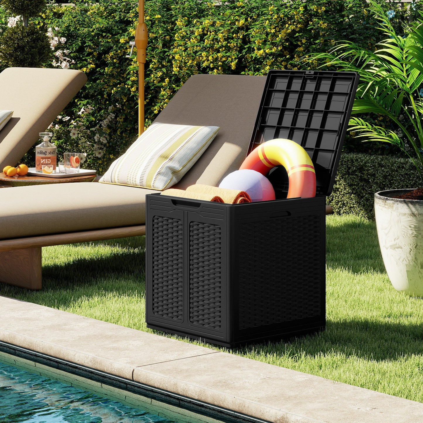 39 Gallon Lockable Deck Box for Patio Cushions, Black