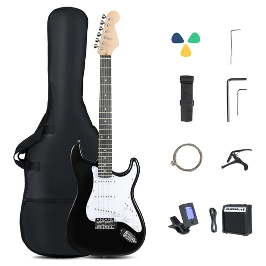 39 Inch Full Size Electric Guitar Beginner Kit with Amplifier for Starter, Black