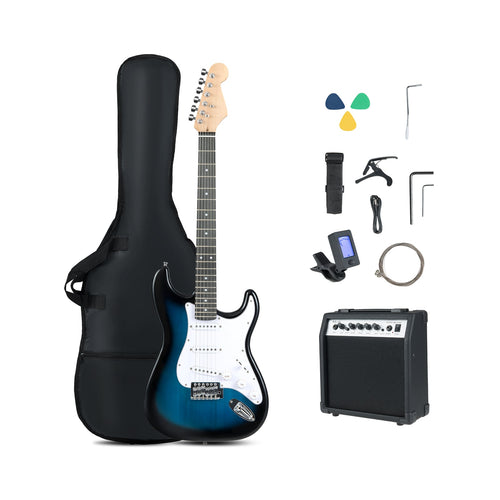 39 Inch Full Size Electric Guitar Beginner Kit with Amplifier for Starter, Blue