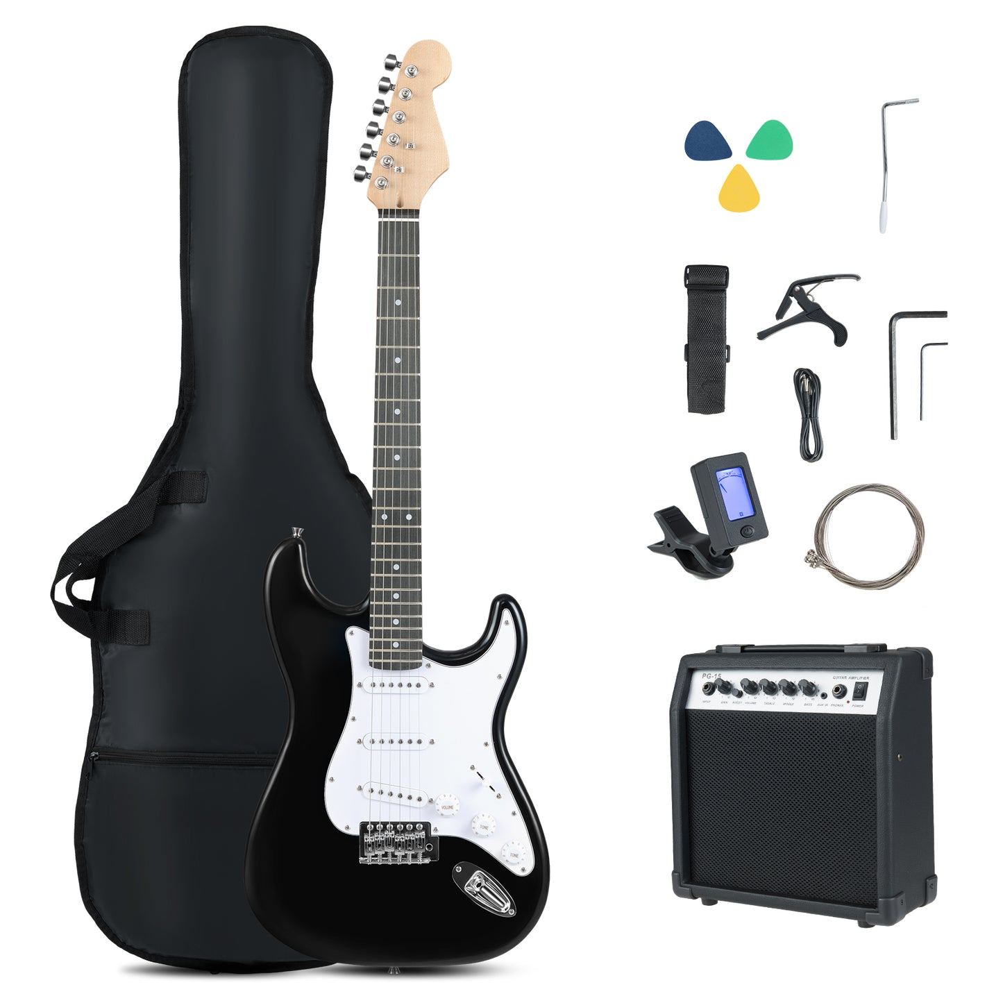 39 Inch Full Size Electric Guitar Beginner Kit with Amplifier for Starter, Black Guitar & Strings Black at Gallery Canada