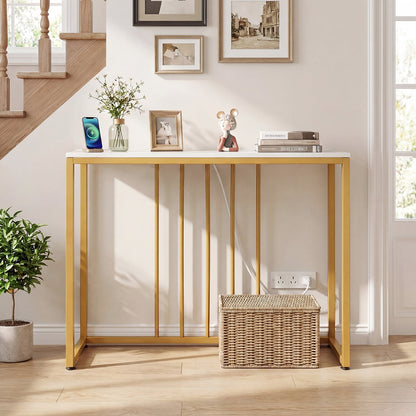 39" Modern Console Table With Built-In Charging Station, White Console Tables at Gallery Canada