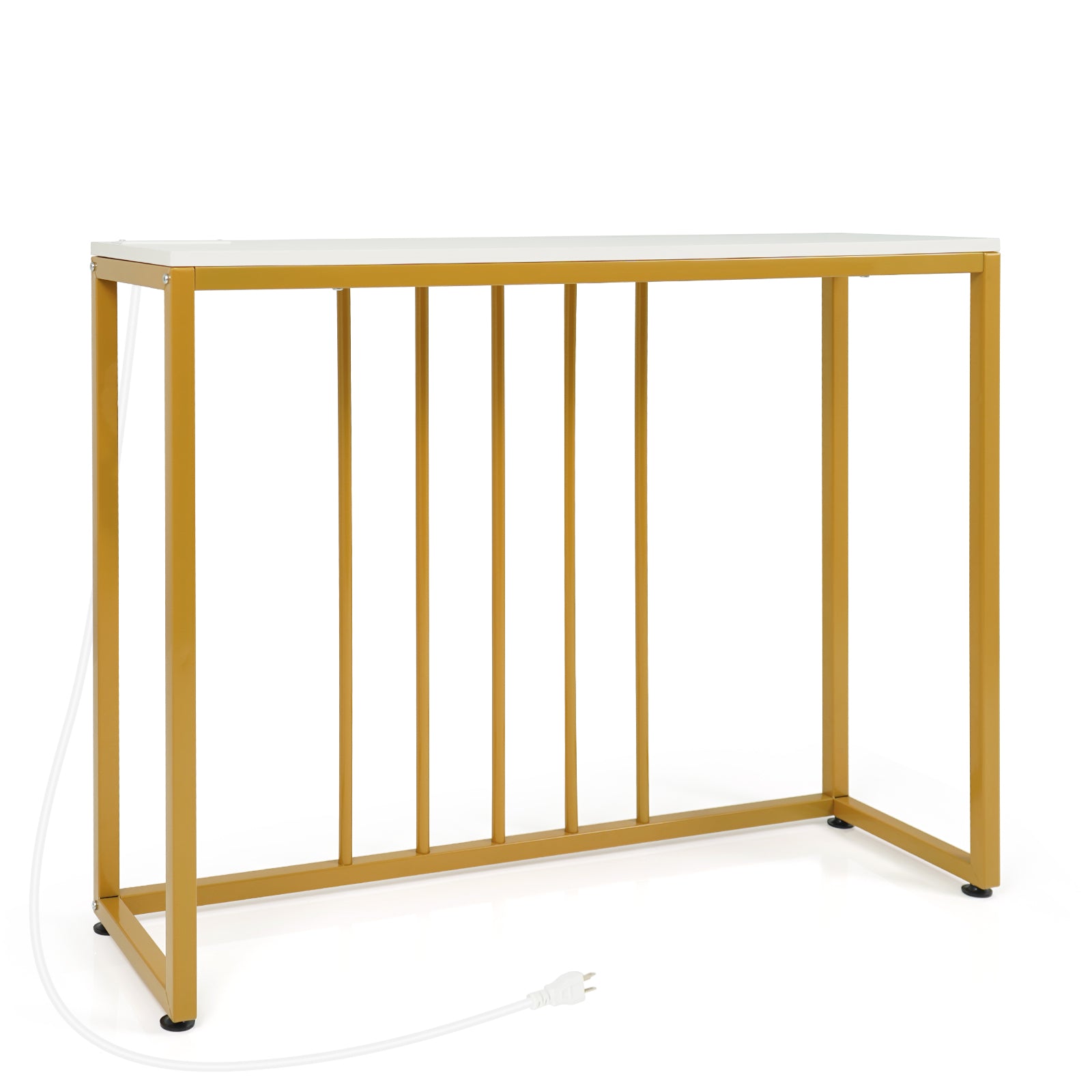 39" Modern Console Table With Built-In Charging Station, White