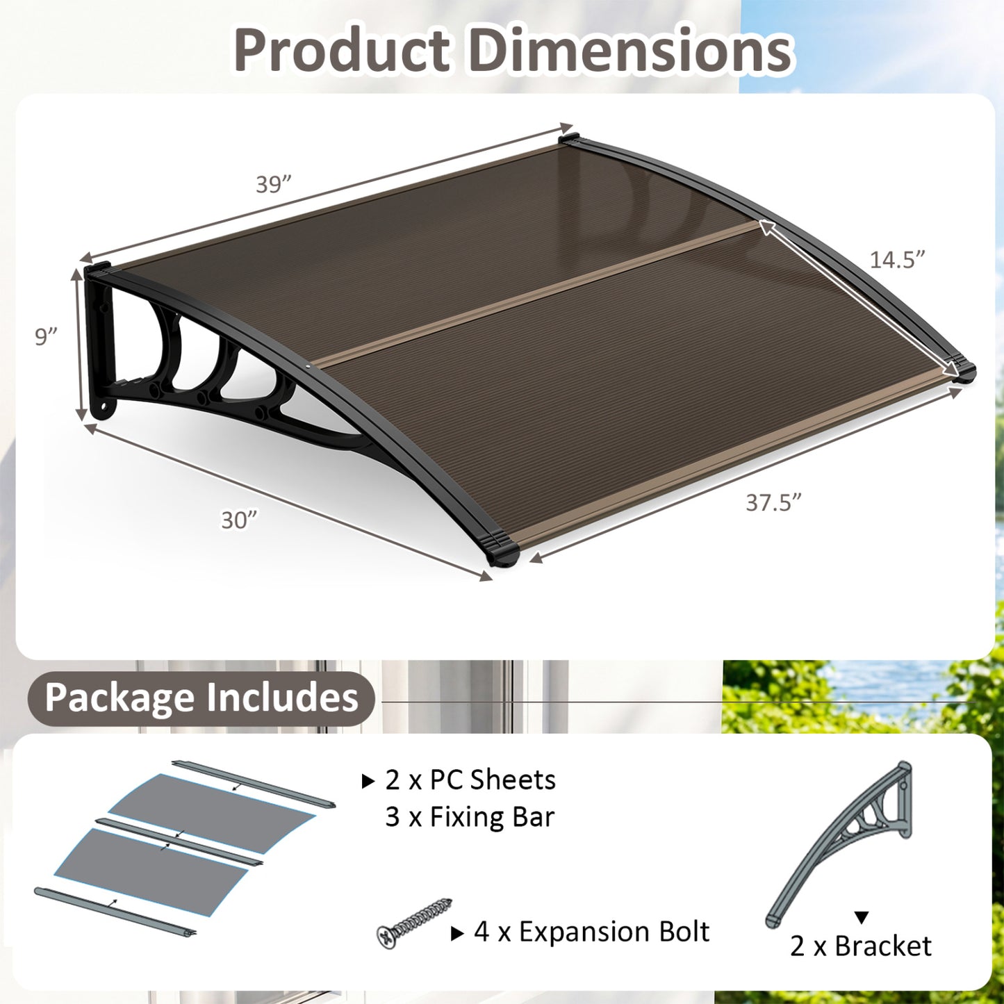 39 x 30 In Outdoor Door Window Awning Canopy, Brown Outdoor Shades at Gallery Canada
