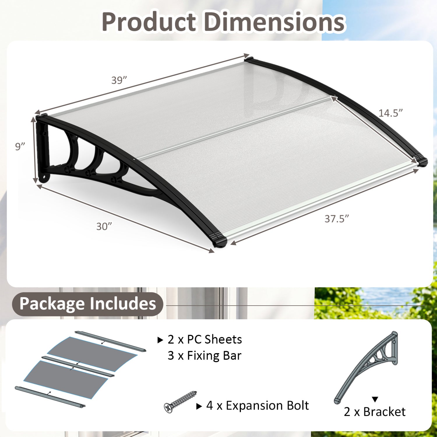39 x 30 Inch Outdoor Door Awning Canopy, Exterior, Black Outdoor Shades at Gallery Canada