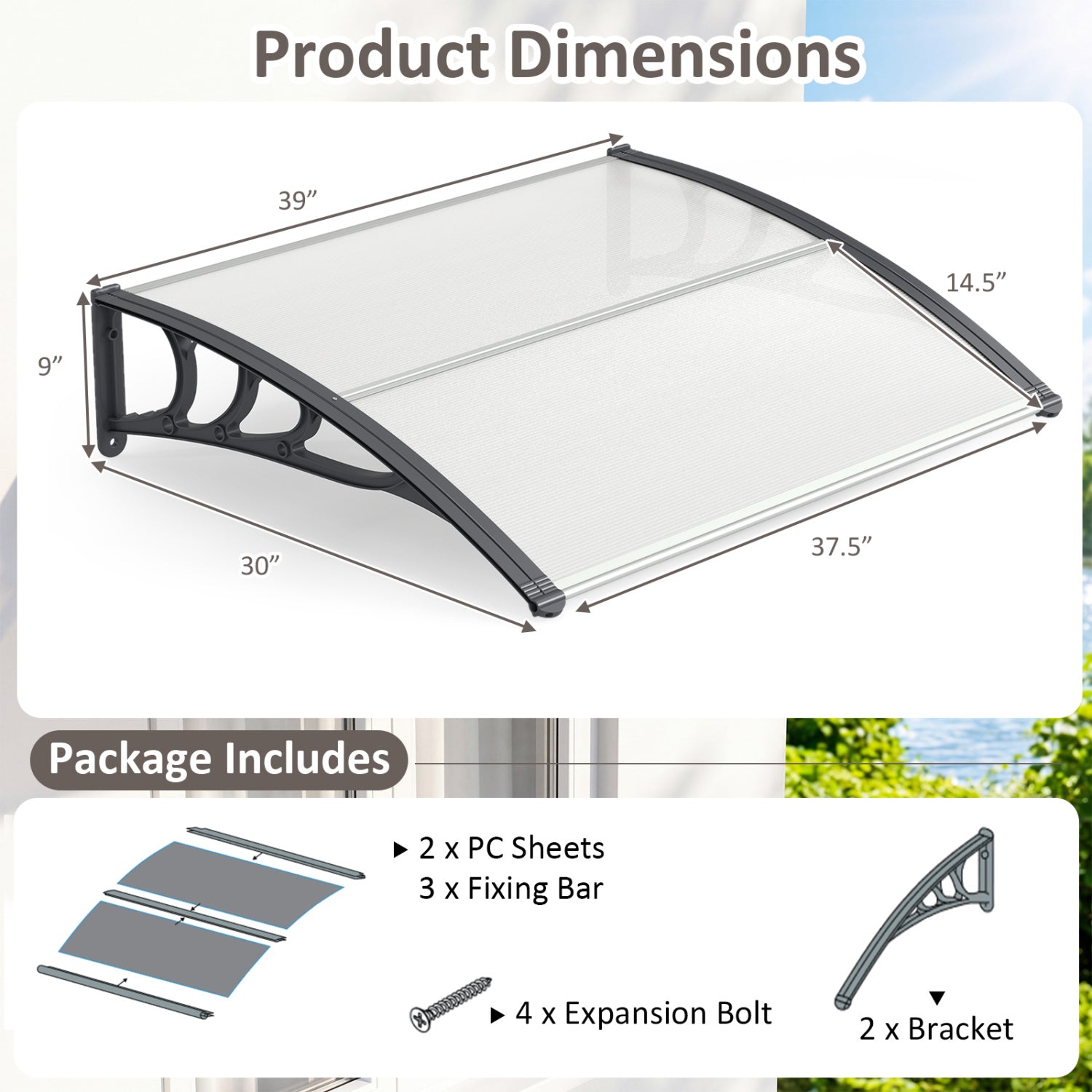 39x30 In Outdoor Front Door Window Awning Outdoor Shades at Gallery Canada