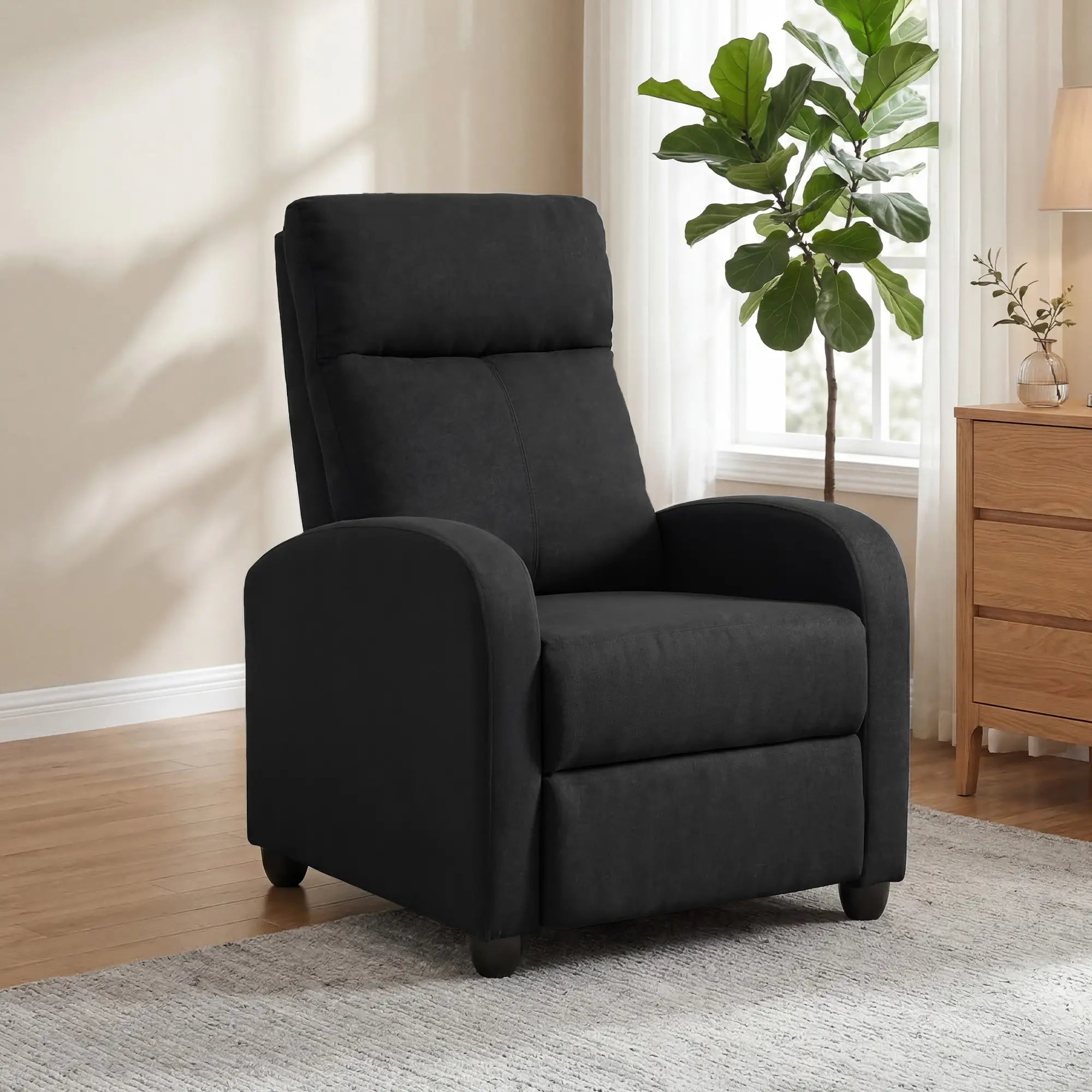 Manual Fabric Recliner Chair, Single Sofa with Padded Seat, Black Single Sofas at Gallery Canada