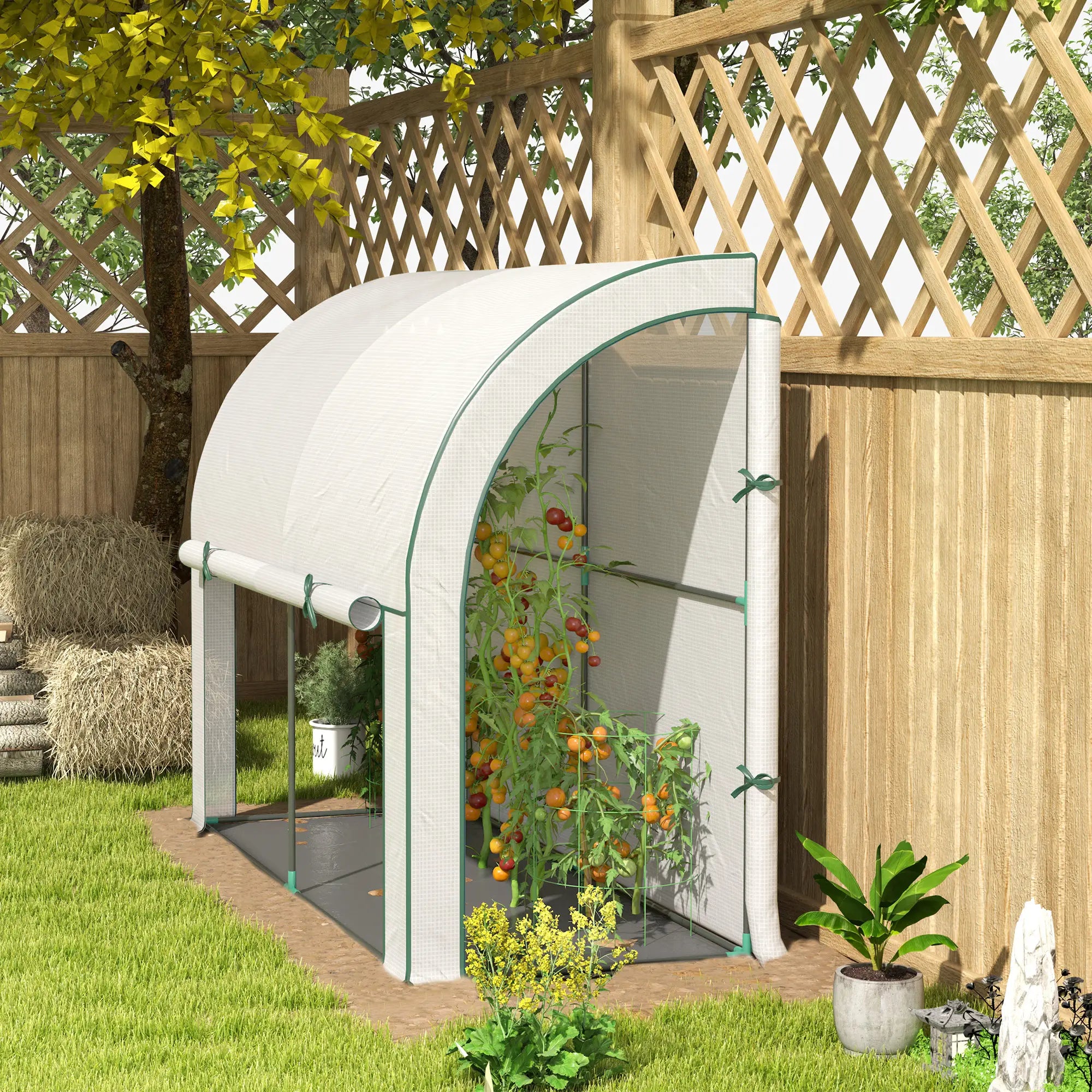 Walk-In Lean-To Greenhouse, 7' x 3' x 5', Zipper Roll-Up Doors, White Walk In Greenhouses at Gallery Canada