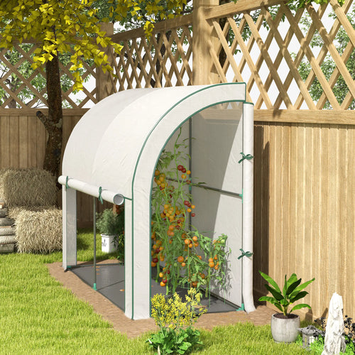 Walk-In Lean-To Greenhouse, 7' x 3' x 5', Zipper Roll-Up Doors, White