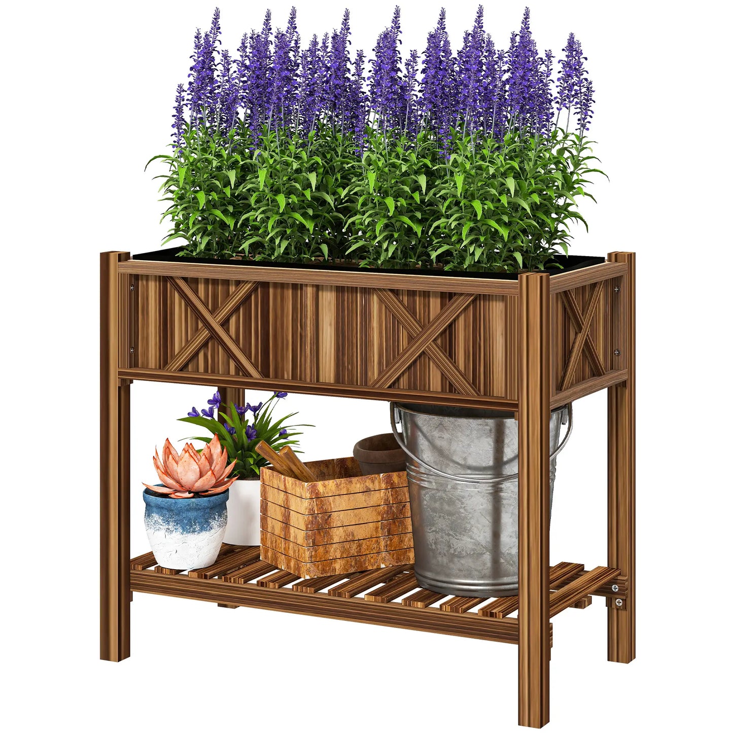 Wooden Raised Garden Bed, Elevated Planter Box, 34"x18"x30", Carbonized Raised Garden Beds Carbonized at Gallery Canada