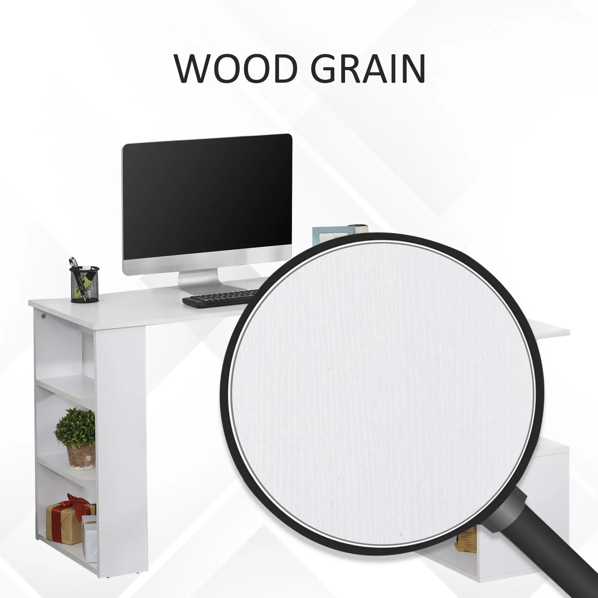 L Shaped Desk, 360° Rotating Corner, Computer Writing Table, White Writing Desks at Gallery Canada