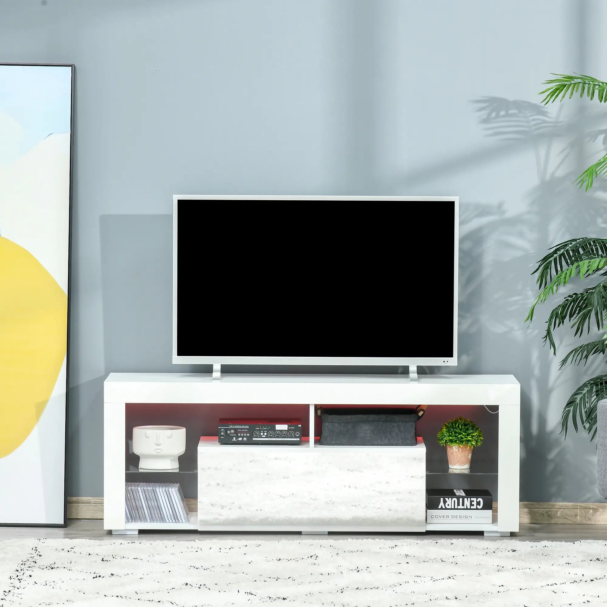 TV Stand for 55-Inch TVs, LED Lights, Remote Control, Storage Drawer, White TV Stands at Gallery Canada