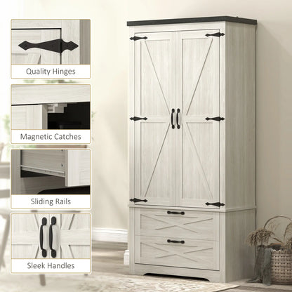 Farmhouse Kitchen Pantry, 64" Freestanding, Distressed, White Kitchen Pantry Cabinets at Gallery Canada
