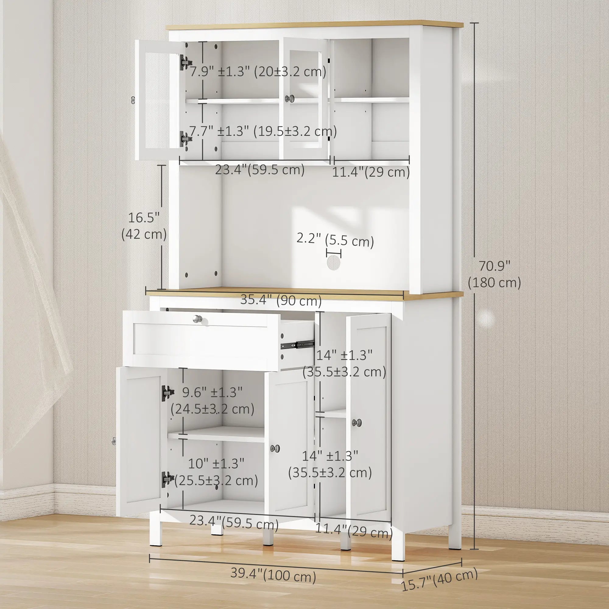 5-Door Kitchen Pantry Cabinet, Freestanding Storage Cabinet Cupboard with Adjustable Shelves, 71