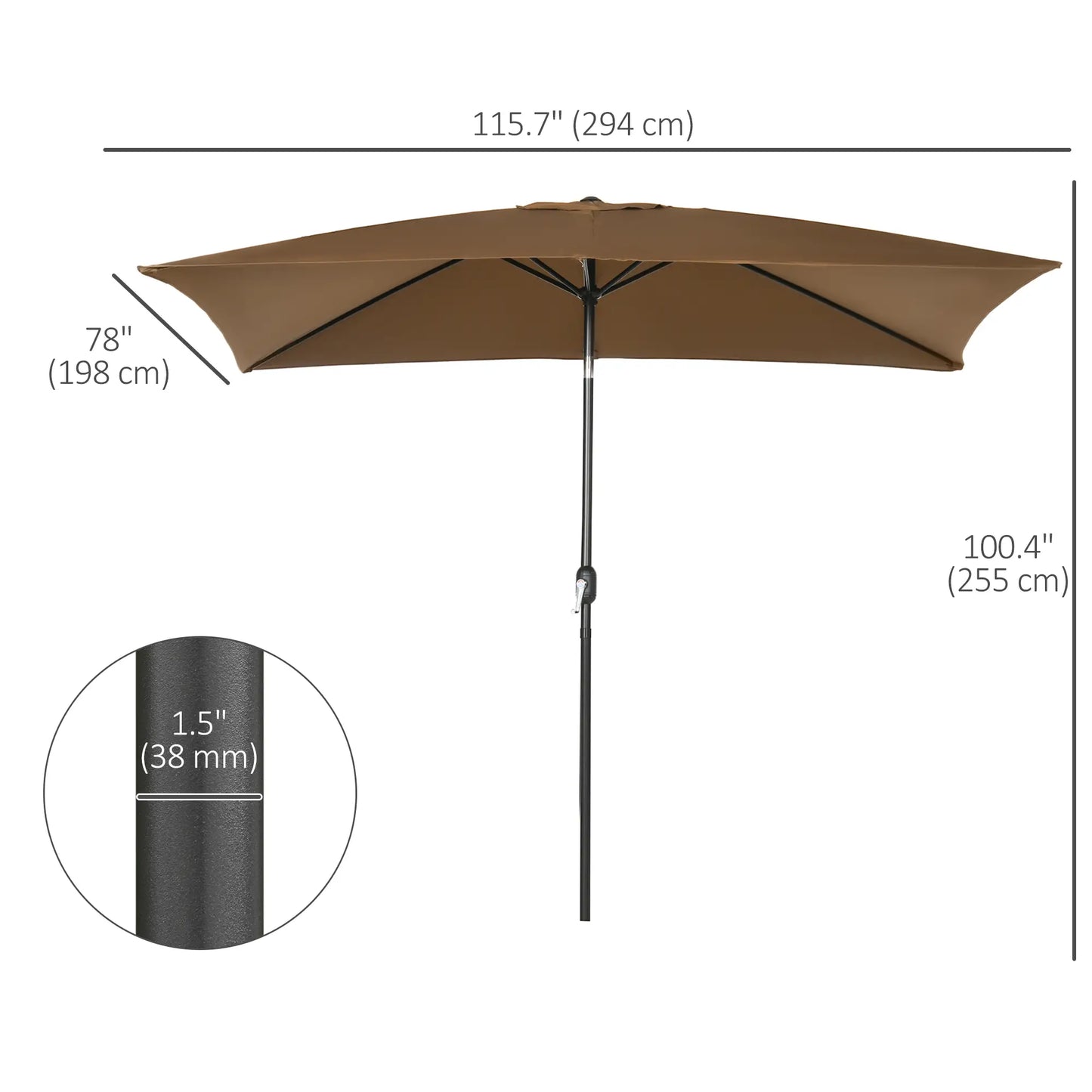 6.5x10ft Rectangle Aluminum Tilt Patio Umbrella, Outdoor Sunshade Canopy with Crank Sun Umbrellas at Gallery Canada