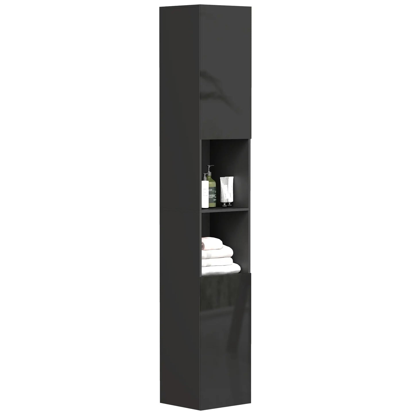 Tall Bathroom Cabinet, High Gloss Storage, Adjustable Shelves, 11.8" x 11.8" x 71.5", Black Bathroom Cabinets at Gallery Canada