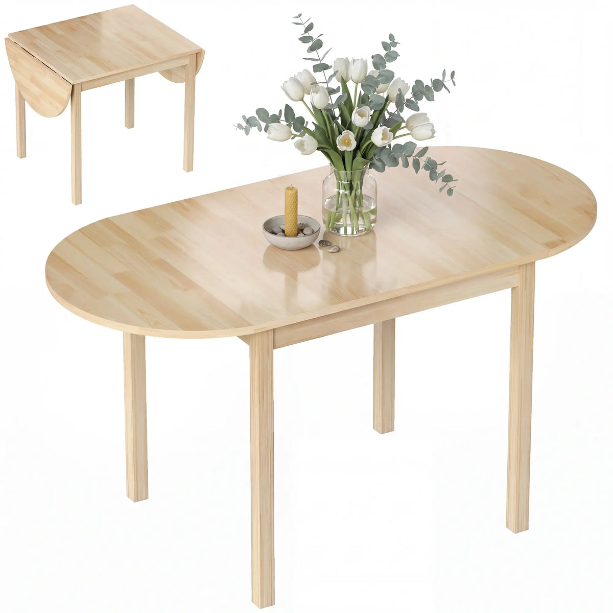 Solid Wood Drop Leaf Kitchen Table, Folding Dining Table, Natural Bar Tables & Dining Tables at Gallery Canada