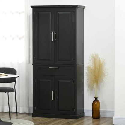 72" Kitchen Pantry Cabinet, 4-Door with Drawer, Adjustable Shelves, Black Kitchen Pantry Cabinets at Gallery Canada