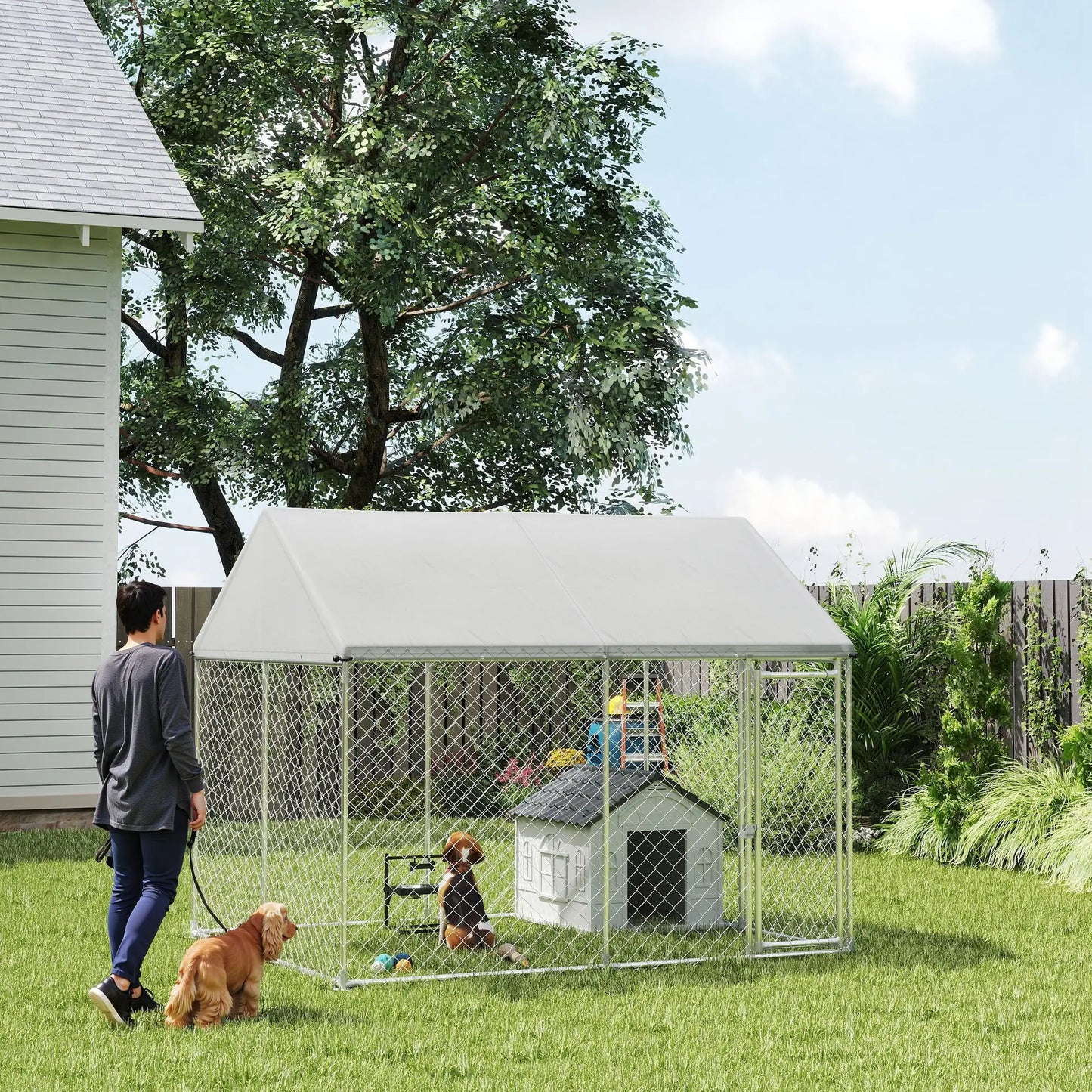 Heavy Duty Galvanized Steel Outdoor Dog Kennel with Waterproof Roof, Safety Lockable Latch System, 9.2' x 7.5' x 7.2' Dog Kennels at Gallery Canada