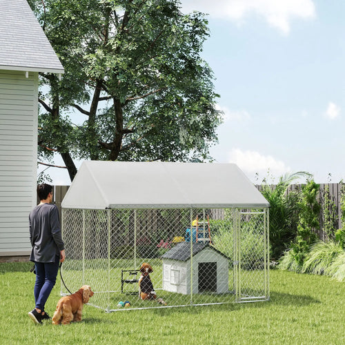 Heavy Duty Galvanized Steel Outdoor Dog Kennel with Waterproof Roof, Safety Lockable Latch System, 9.2' x 7.5' x 7.2'