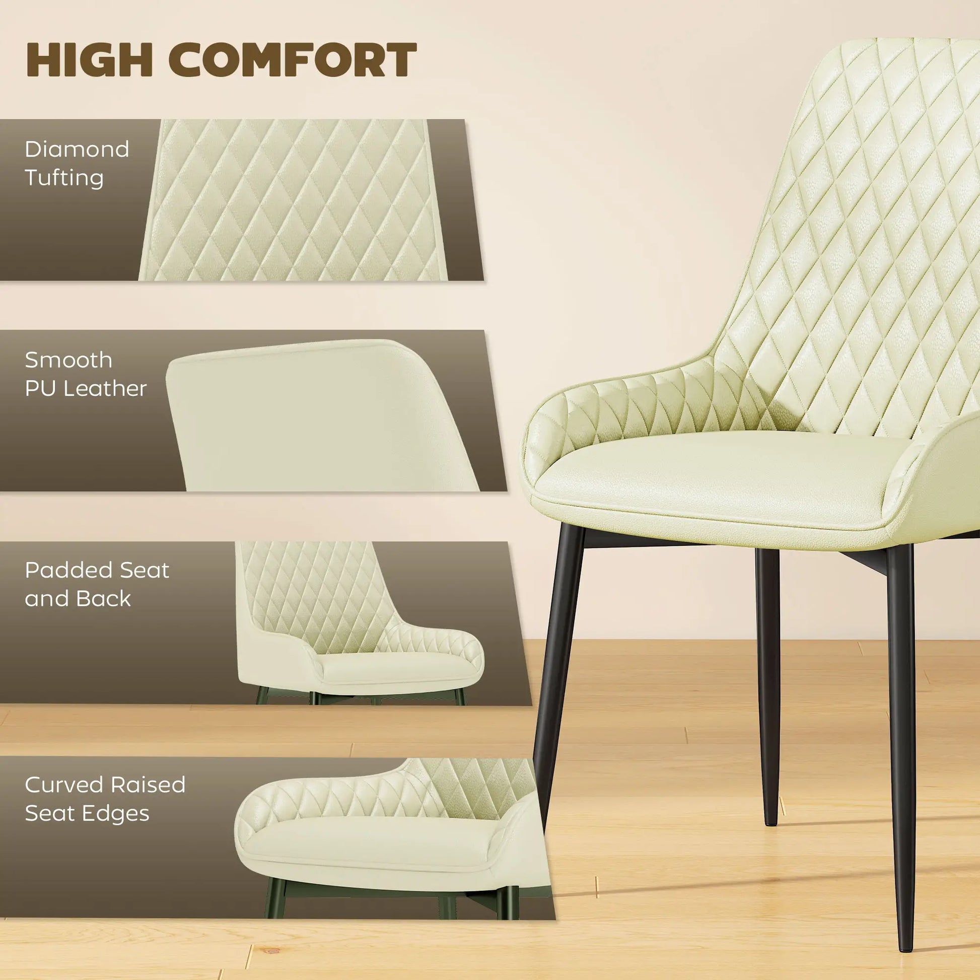 Modern Upholstered Dining Chairs, Set of 4, Diamond Tufting, Steel Legs, Cream Dining Chairs at Gallery Canada