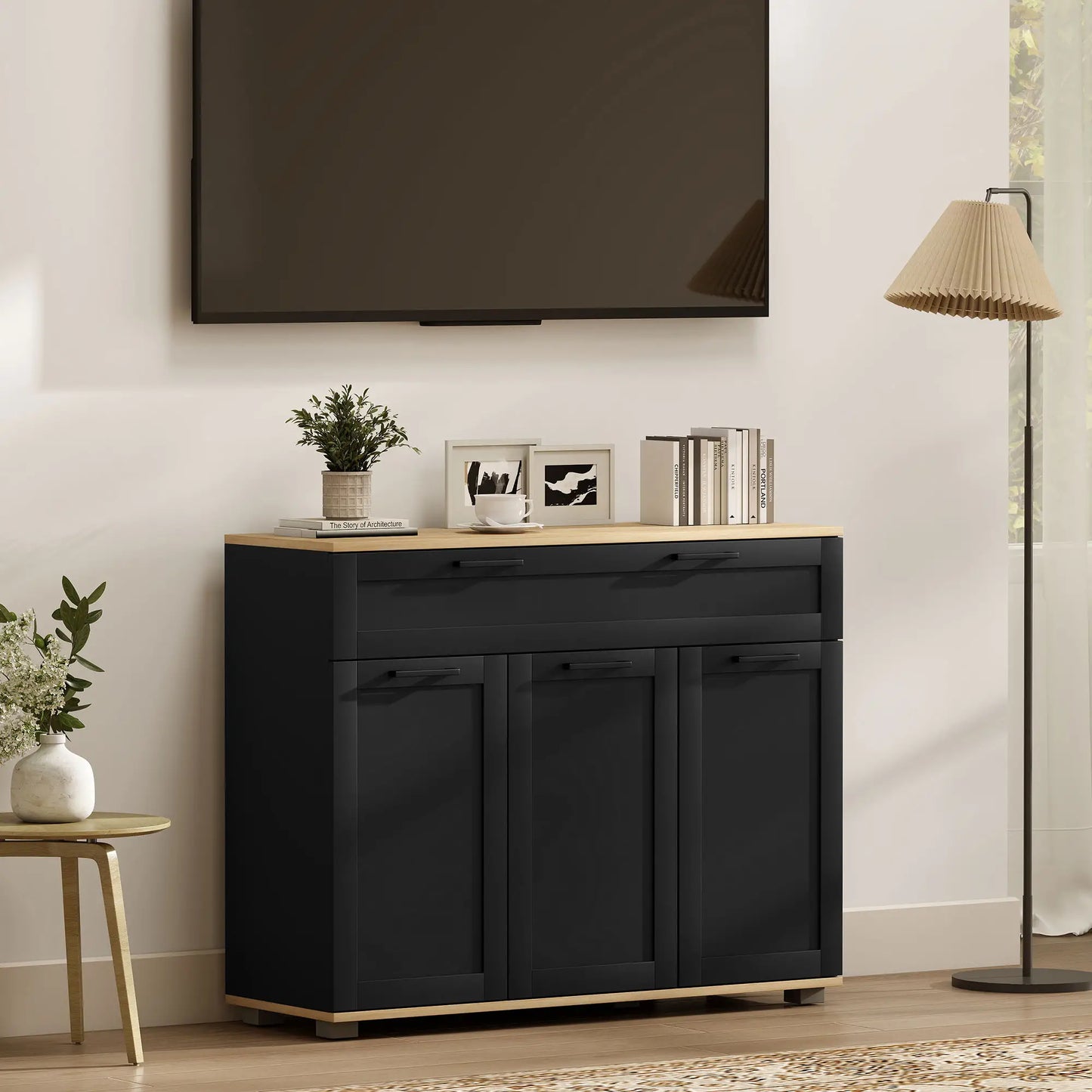 Sideboard Buffet Cabinet, 40" Black, Coffee Bar with Drawer, Doors, Shelves, Black Bar Cabinets at Gallery Canada