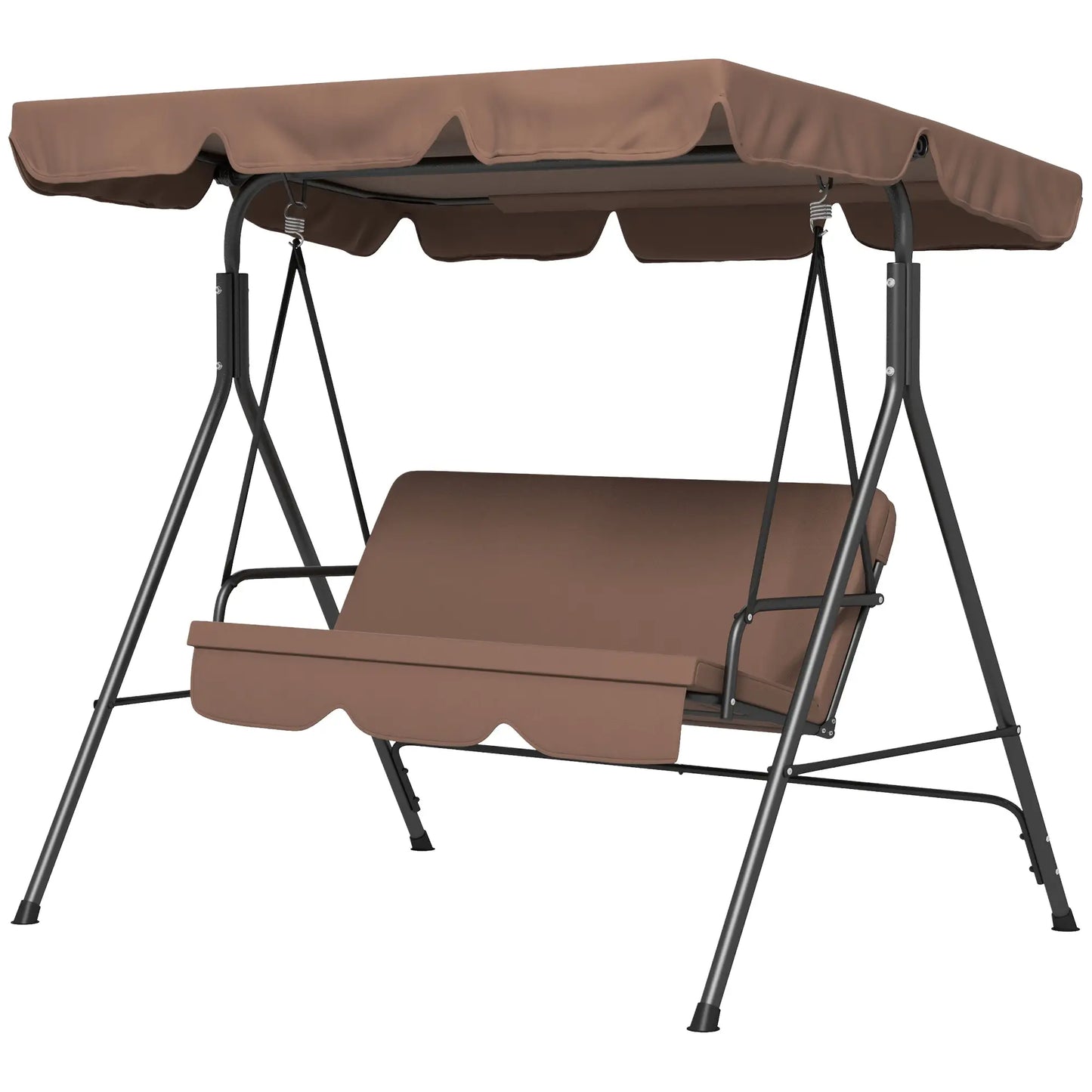 3-Seater Outdoor Porch Swing, Adjustable Canopy, Brown Patio Swings with Stand Brown at Gallery Canada