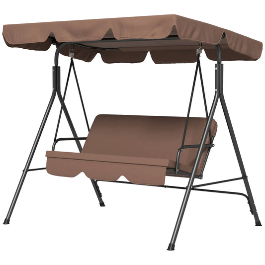 3-Seater Outdoor Porch Swing, Adjustable Canopy, Brown Patio Swings with Stand Brown at Gallery Canada
