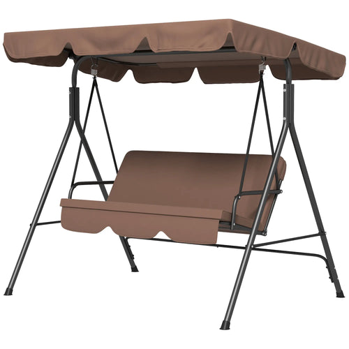 3-Seater Outdoor Porch Swing, Adjustable Canopy, Brown