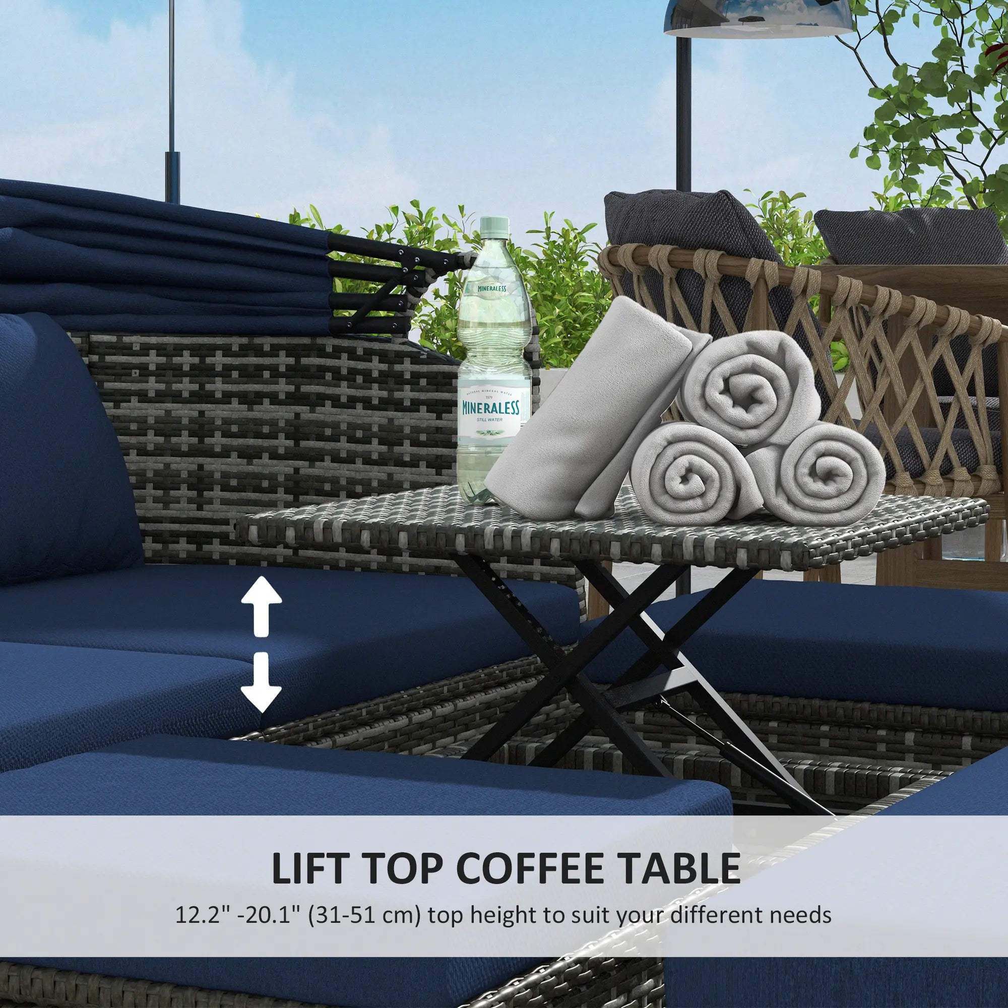 6-Piece Patio Set, PE Rattan Outdoor Daybed, Canopy, Lift Up Table Patio Furniture Sets at Gallery Canada
