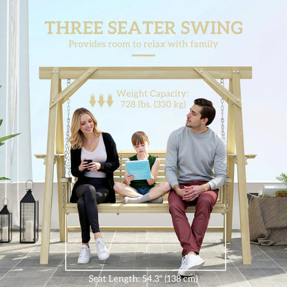 3 Seat Wooden Porch Swing With Stand, Natural Wood Patio Swings with Stand at Gallery Canada