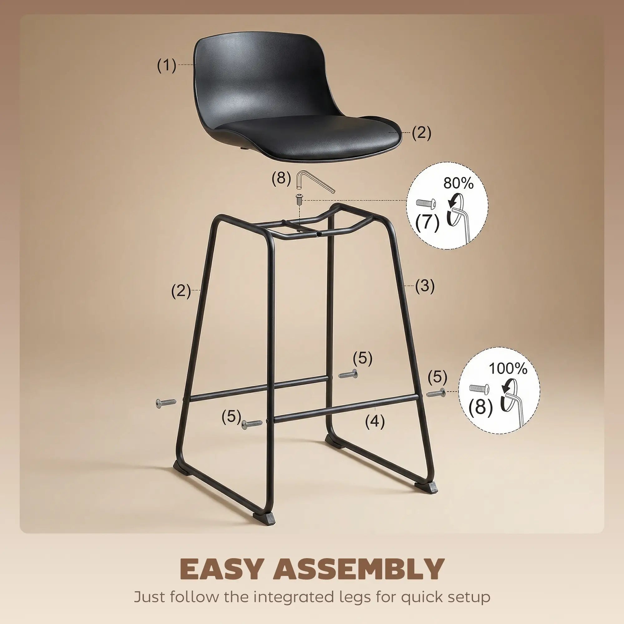 Modern Bar Stools Set of 2, PU Leather, Counter Height, Black Bar Stools at Gallery Canada