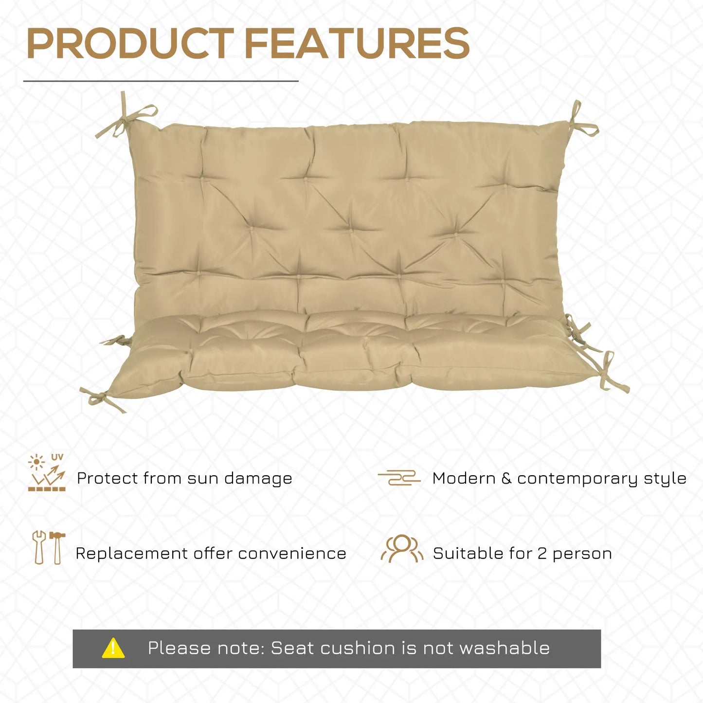 2-Seater Garden Bench Cushion, Swing Chair Mat Replacement, 39.4"x38.6", Khaki Patio Chair Cushions at Gallery Canada