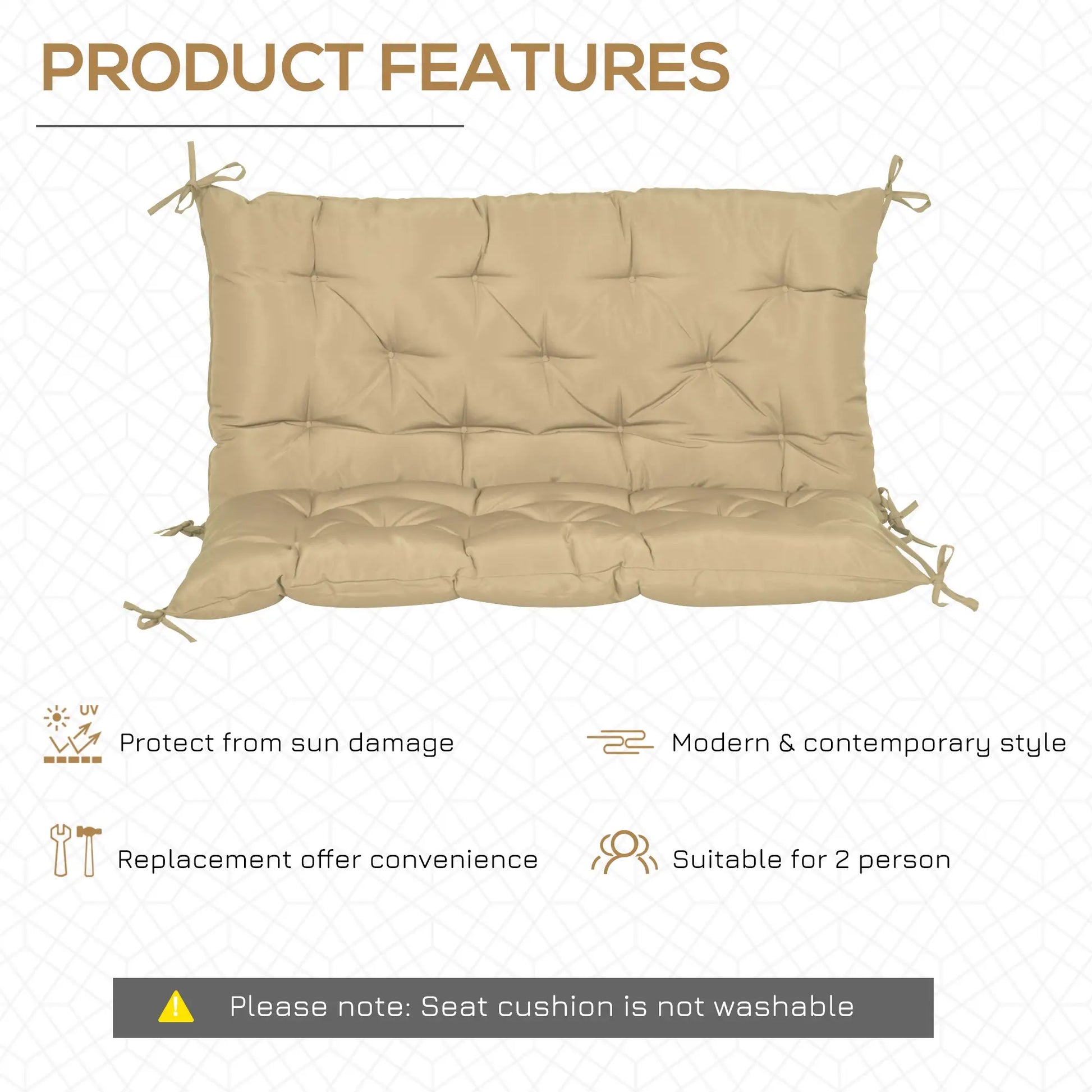 2-Seater Garden Bench Cushion, Swing Chair Mat Replacement, 39.4"x38.6", Khaki Patio Chair Cushions at Gallery Canada