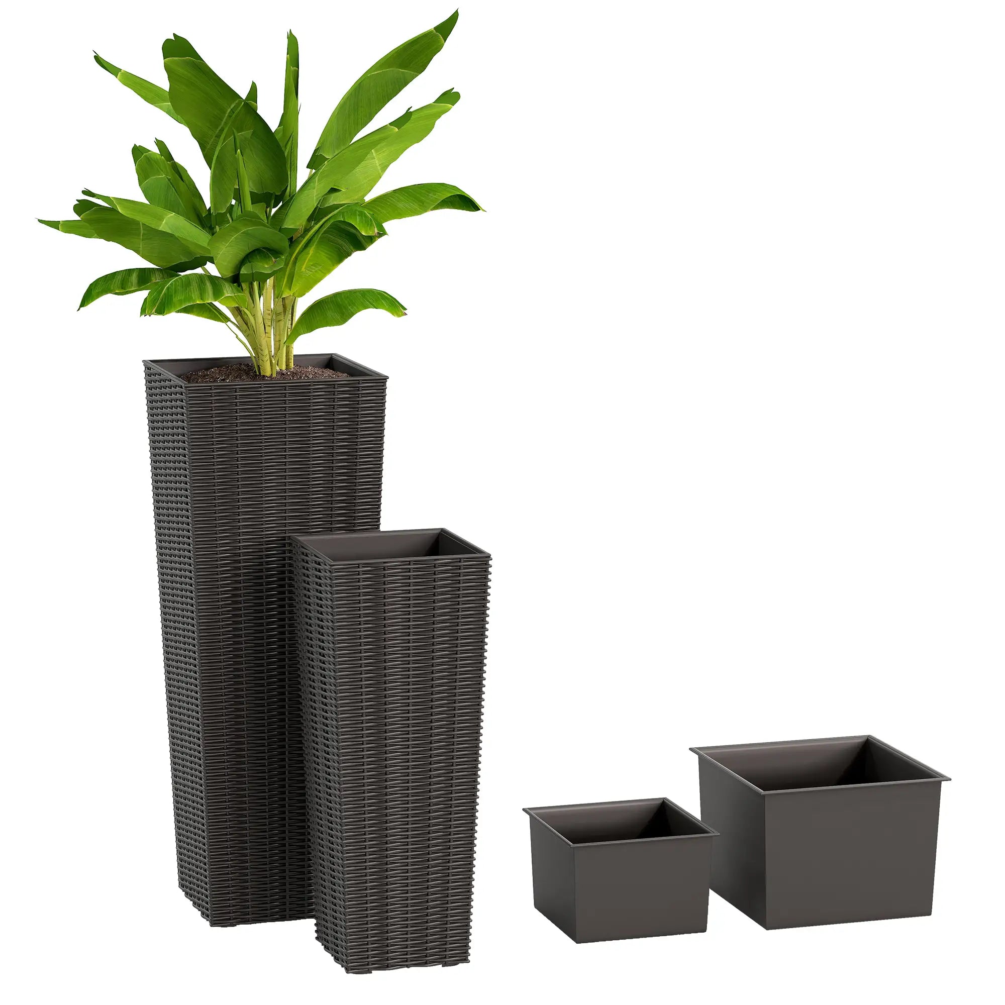 Set of 2 Tall Outdoor Planters with Drainage Holes, Flower Pots for Patio Garden Accessories at Gallery Canada