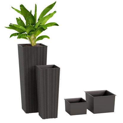 Set of 2 Tall Outdoor Planters with Drainage Holes, Flower Pots for Patio Garden Accessories at Gallery Canada