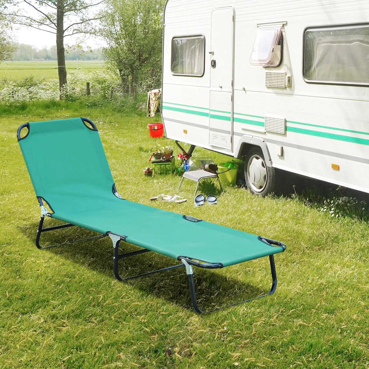 Outdoor Folding Lounge Chair, Reclining Back, Breathable Mesh, Green Lounger Chairs at Gallery Canada