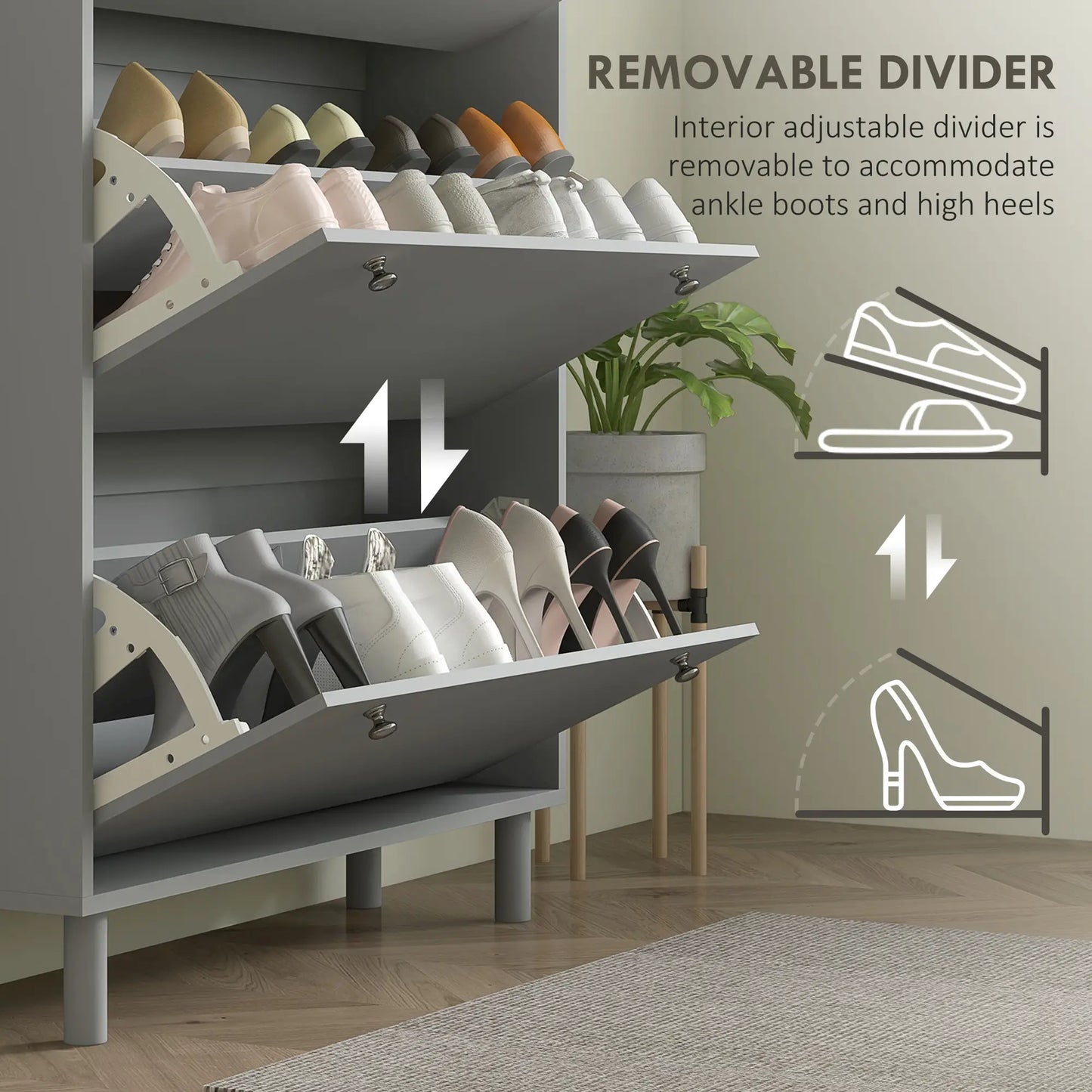 Shoe Storage, 3 Flip Drawers, Adjustable Shelves, 24 Pairs, Grey Shoe Storage Cabinets & Racks at Gallery Canada