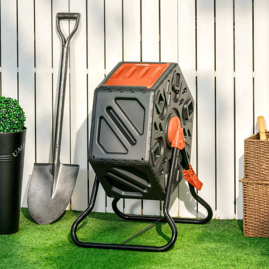 Rotating Composter Bin, 17 Gallon, 24 Vents, Steel Legs, Orange Outdoor Compost Bin Black and Orange at Gallery Canada