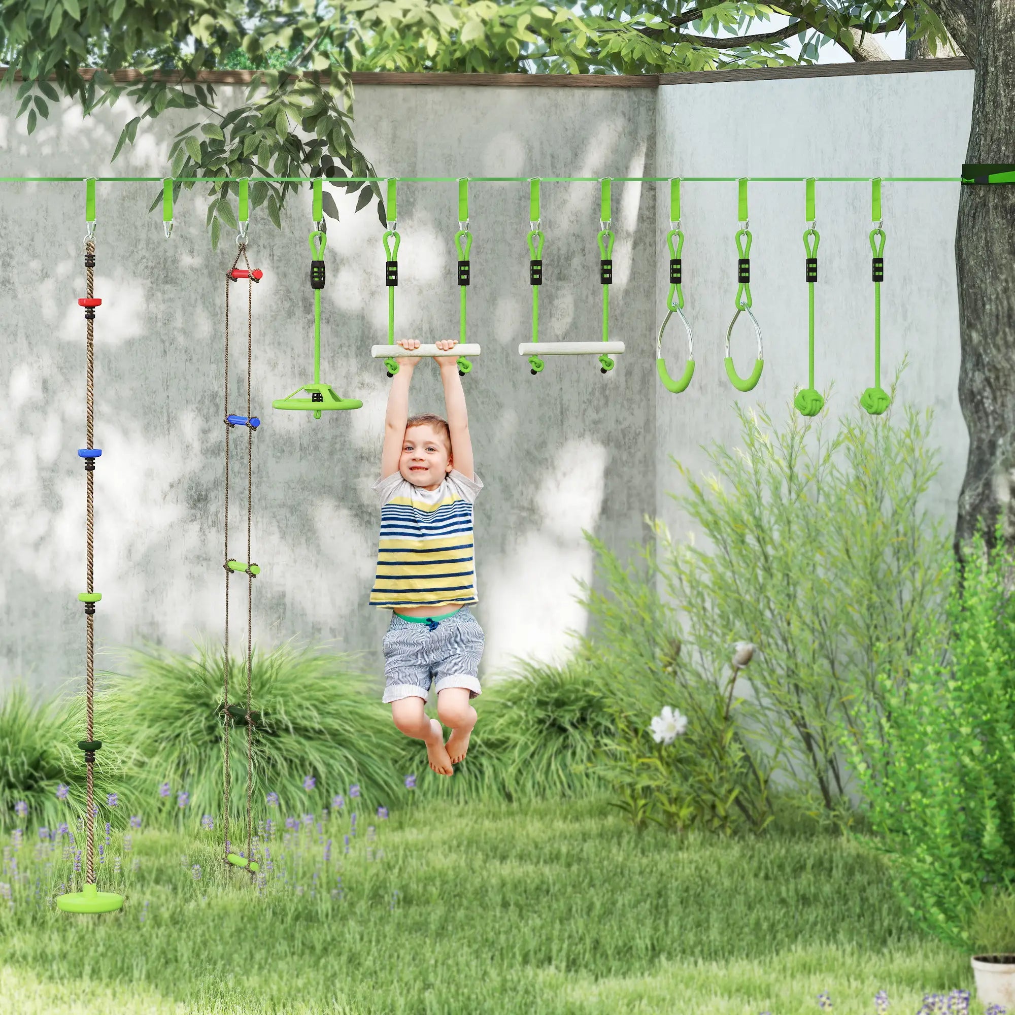 Kids Obstacle Course, 10-Piece Slackline Kit With Monkey Bars Gym Sets & Swings at Gallery Canada