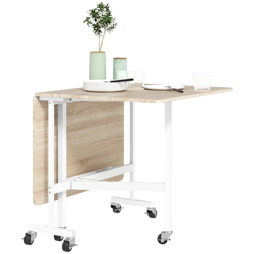6-Seater Drop-Leaf Dining Table With Wheels, Oak