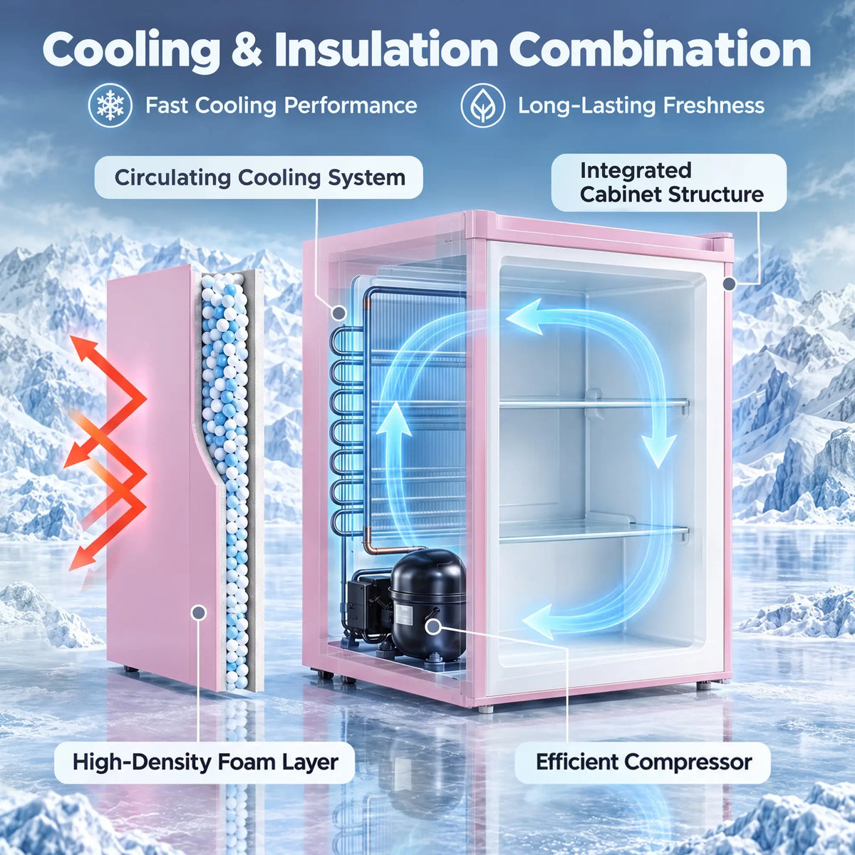 Compact Upright Freezer, 2.1 Cubic Feet, Reversible Door, Pink